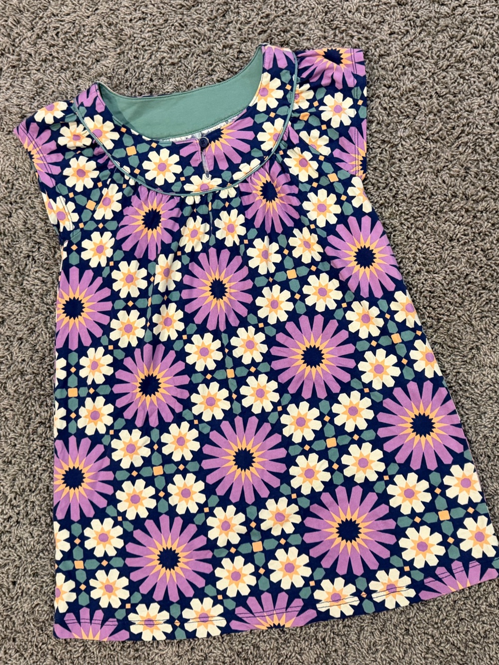Tea Collection Floral Sleeveless Shift Dress in Navy, Purple & Cream, Size 7